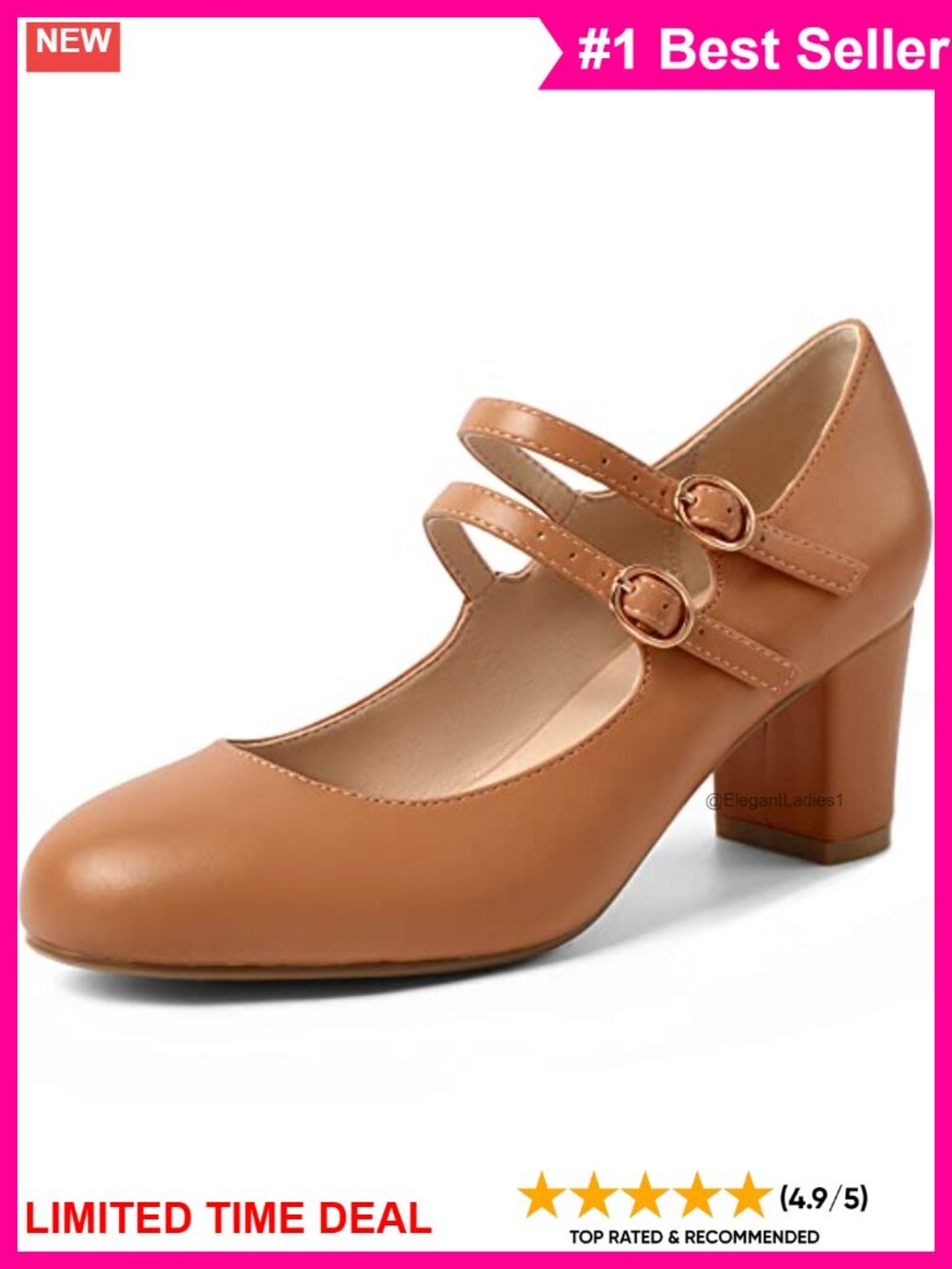Mary Jane Chunky Block Heel Pumps Round Toe Ankle Strap Office Wedding